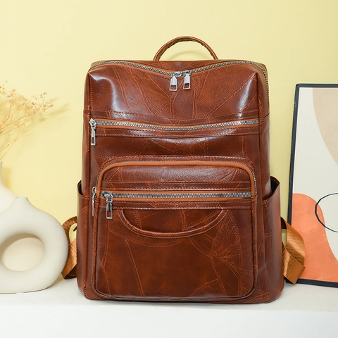 Zaino Da Donna In Pelle PU Di Moda Multi Tasche Grande Capacità Vintage Impermeabile Viaggio Urbano Borsa A Spalla