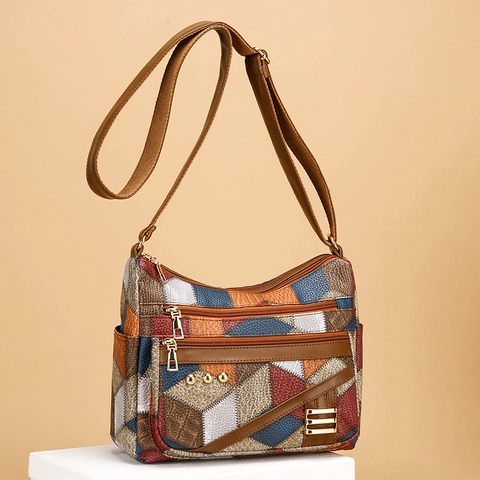Borsa A Tracolla Donna Patchwork Pelle PU Tasche Multiple Con Cerniera Tracolla Regolabile Retro Casual Borsa Strutturata