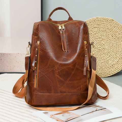 Zaino Moda Donna Pelle PU Grande Capacità Multi Tasca Vintage Viaggio Casual Borsa A Tracolla Versatile