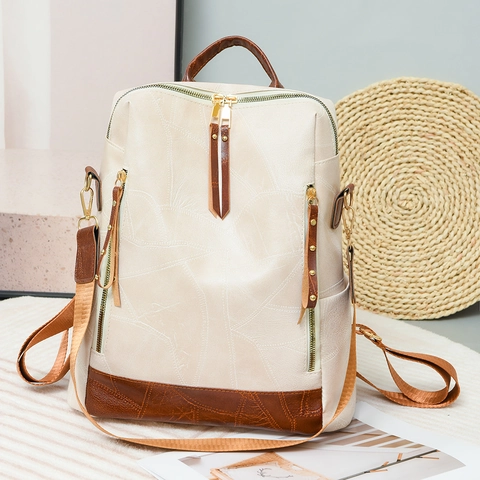 Zaino Moda Donna Pelle PU Grande Capacità Multi Tasca Vintage Viaggio Casual Borsa A Tracolla Versatile