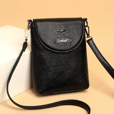 Women Crossbody Phone Bag Litchi Pattern PU Leather Multi Layer Mini Shoulder Purse Flap Magnetic Buckle Urban Minimalist