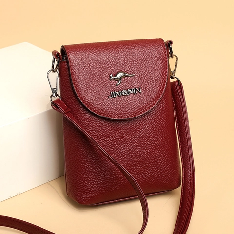 Women Crossbody Phone Bag Litchi Pattern PU Leather Multi Layer Mini Shoulder Purse Flap Magnetic Buckle Urban Minimalist
