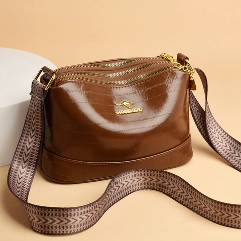 Borsa A Tracolla Donna Pelle PU Tasche Multiple Con Cerniera Moda Borsa A Spalla Con Tracolla Tessuta Larga Regolabile