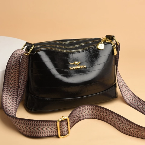 Borsa A Tracolla Donna Pelle PU Tasche Multiple Con Cerniera Moda Borsa A Spalla Con Tracolla Tessuta Larga Regolabile