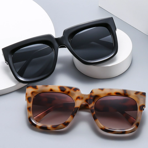 Lunettes De Soleil Carrées Surdimensionnées Rétro Protection UV400 Monture PC Épaisse Lunettes Tendance Pour Hommes Et Femmes