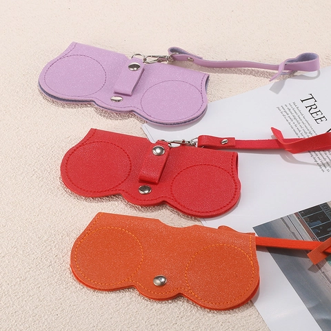 Portable PU Leather Glasses Pouch Soft Sunglasses Case Anti Scratch Eyewear Storage Bag With Lanyard And Metal Snap