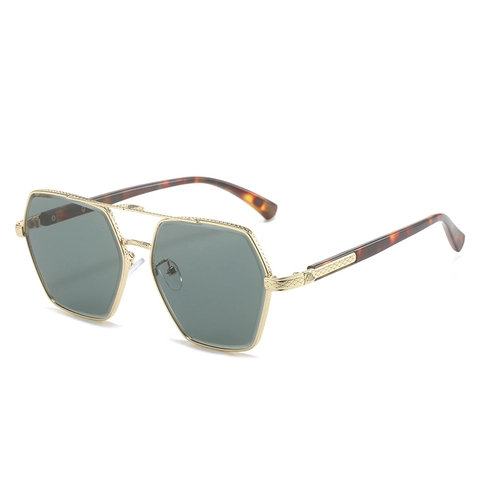 Vintage Square Hexagonal Sunglasses Metal Frame Double Bridge UV Protection Eyewear For Men Women