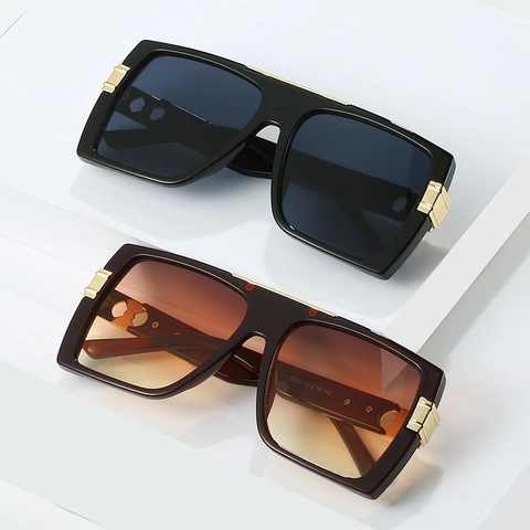 Lunettes De Soleil Carrées Tendance Oversized Flat Top Monture Plastique Métal Protection UV400 Style Street Vintage Unisexe