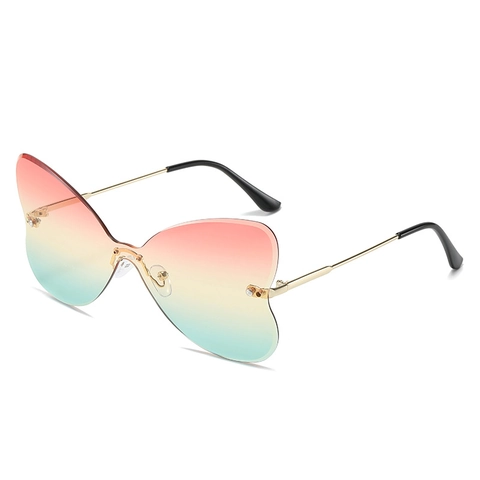 Rimless Butterfly Sunglasses Women Vintage Metal Frame Gradient Lens UV400 Protection Y2K Fashion Eyewear For Travel Party