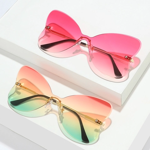 Rimless Butterfly Sunglasses Women Vintage Metal Frame Gradient Lens UV400 Protection Y2K Fashion Eyewear For Travel Party