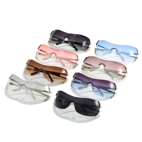 Oversized Shield Zonnebril Y2K Randloos Strass Verloopglazen UV400 Trendy Mode Eyewear Wrap Around