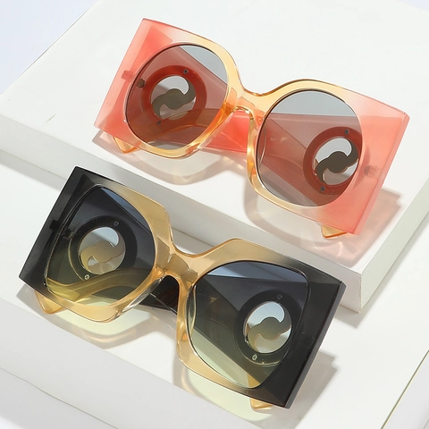 Fashion Oversized Square Sunglasses UV400 Protection Vintage Jelly Color PC Frame Metal Decor Eyewear For Women