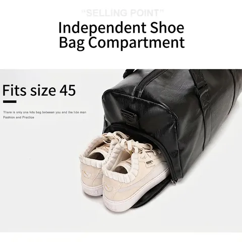 Bolsa De Viaje De Cuero PU Gran Capacidad Impermeable Duffel Con Compartimento Para Zapatos Independiente Para Deporte