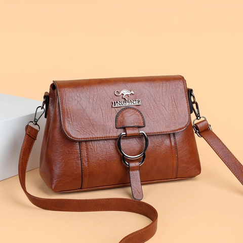Bolso Bandolera Bolso De Hombro Cuero PU Textura Lichi Decoración Aro Metálico Solapa Cierre Magnético Bolso De Mujer