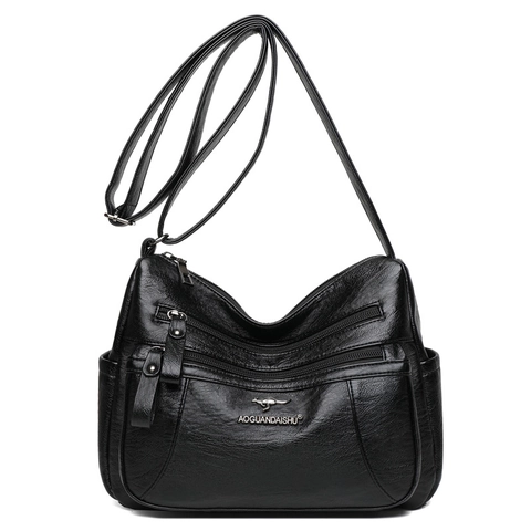 Bolso Bandolera De Mujer De Cuero PU Con Múltiples Bolsillos Gran Capacidad Bolso De Hombro Vintage Mensajero Casual
