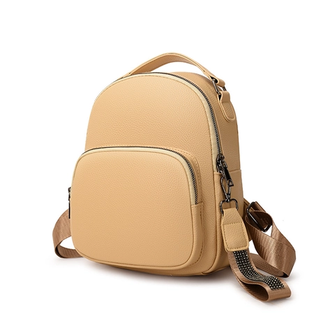 Women Mini Backpack Fashion PU Leather Litchi Grain Small Bag Travel Daypack Casual Stylish Bag With Rhinestone Straps