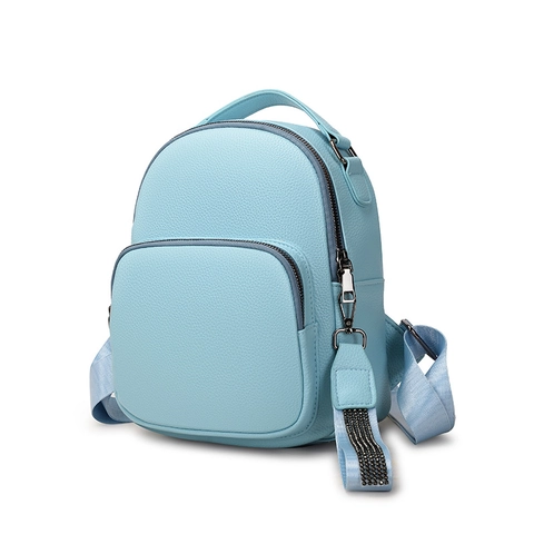 Women Mini Backpack Fashion PU Leather Litchi Grain Small Bag Travel Daypack Casual Stylish Bag With Rhinestone Straps