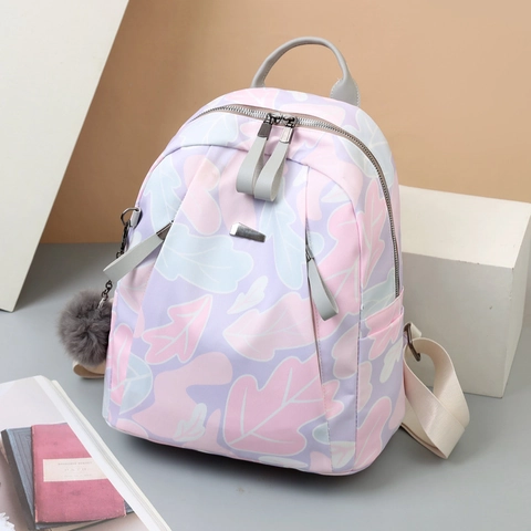 Mode Rucksack Damen Oxford Tuch Wasserdicht Große Kapazität Galaxie Blumendruck Reiserucksack Mit Pom Pom Anhänger