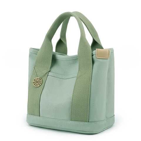 Borsa In Tela Da Donna Scomparti Multipli Grande Capacità Tote Bag Casual Semplice Quadrata Shopping Con Ciondolo In Metallo