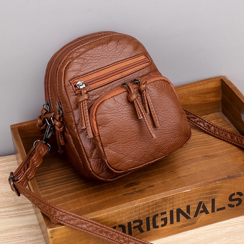 Women Crossbody Bag Soft PU Leather Multi Zipper Pockets Large Capacity Daily Shoulder Bag For Ladies Casual Retro Style