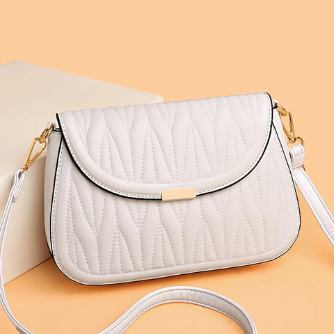Mujeres Bolso De Hombro Cruzado De Cuero PU Acolchado Moda Simple Cuadrado Solapa Bolso Hebilla Metal Dorado Gran Capacidad