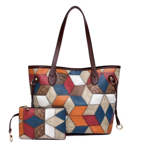 Damen Patchwork Tote Tasche Und Beutel Große Kapazität PU Leder Geometrische Schultertasche Krokodil Prägung Mode Handtasche