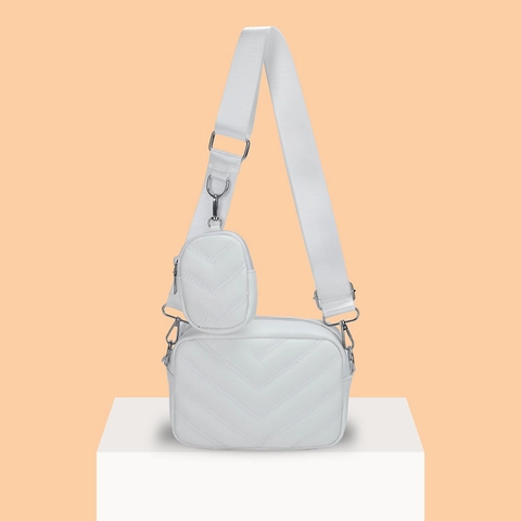 Borsa A Tracolla Trapuntata Chevron Con Portamonete Rotondo Rimovibile Pelle PU Tracolla Larga Regolabile Borsa Alla Moda