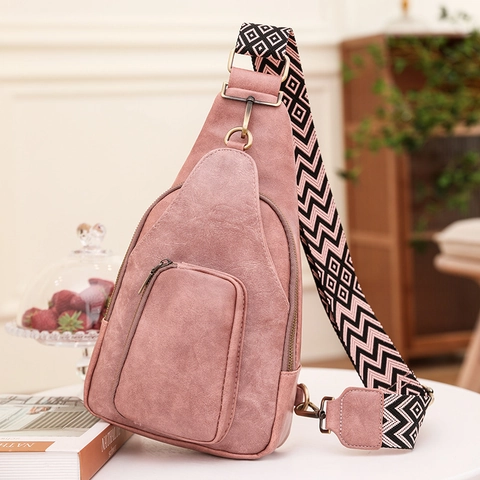 Borsa Da Petto Da Donna Pelle PU Vintage Borsa A Tracolla Con Ampia Tracolla Geometrica Doppia Cerniera