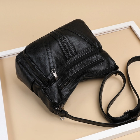 Damen Umhängetasche Aus Weichem PU-Leder Große Kapazität Multi Reißverschluss Schultertasche Vintage Casual Alltag