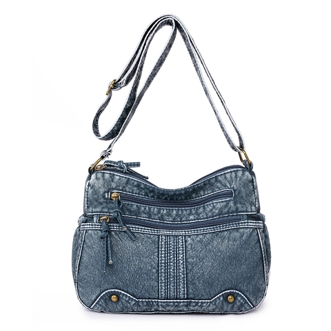 Women Vintage Washed PU Leather Crossbody Bag Large Capacity Multi Zipper Shoulder Bag For Daily Use Retro Fashion Handbag