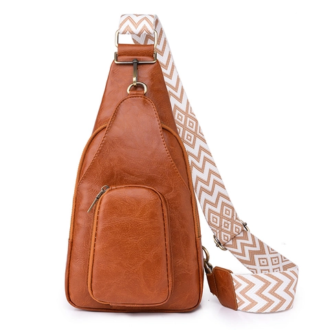Damen Mode PU Leder Brusttasche Mit Breitem Geometrischem Gurt Wasserdichte Lässige Umhängetasche Für Den Täglichen Gebrauch