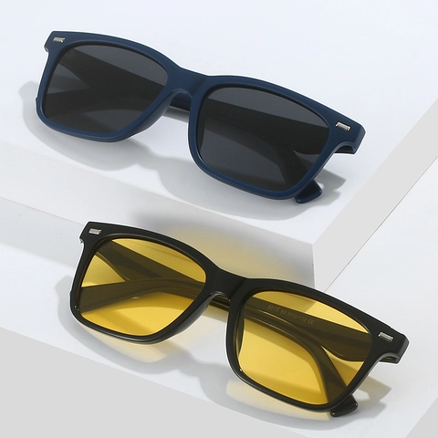 Lunettes De Soleil Carrées Pour Hommes Et Femmes Rétro Protection UV400 Monture PC Verres TAC Texture Mate Tendance