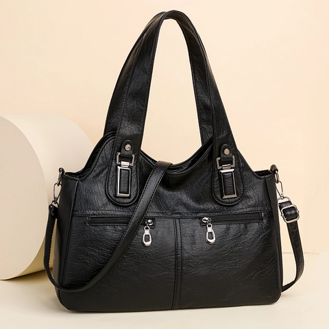 Borsa Tote Grande Capacità Donna Morbida Pelle PU Retro Multi Tasche Borsa A Mano Con Tracolla Regolabile Casual Ufficio