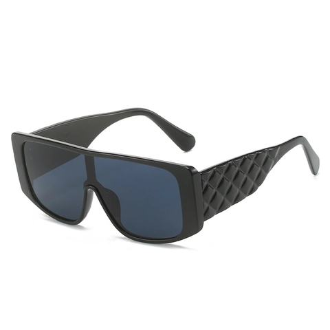 Large Square Frame Sunglasses PC Integrated UV400 Protection Outdoor Fashion Quilted Pattern Temples For Women Men