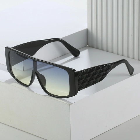 Large Square Frame Sunglasses PC Integrated UV400 Protection Outdoor Fashion Quilted Pattern Temples For Women Men