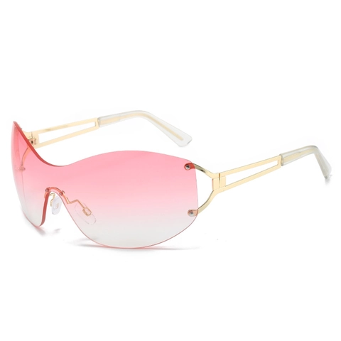 Y2K Rimless One-Piece Sunglasses Metal Hollow Temple UV400 Oversized Shield Glasses For Women Men Party