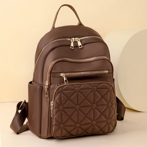 Damen Mode Rucksack Gestepptes Geometrisches Muster Wasserdichtes Nylon Oxford Gewebe Urbanes Pendeln Gold Reißverschluss