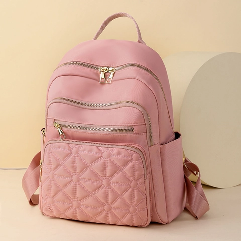 Damen Mode Rucksack Gestepptes Geometrisches Muster Wasserdichtes Nylon Oxford Gewebe Urbanes Pendeln Gold Reißverschluss
