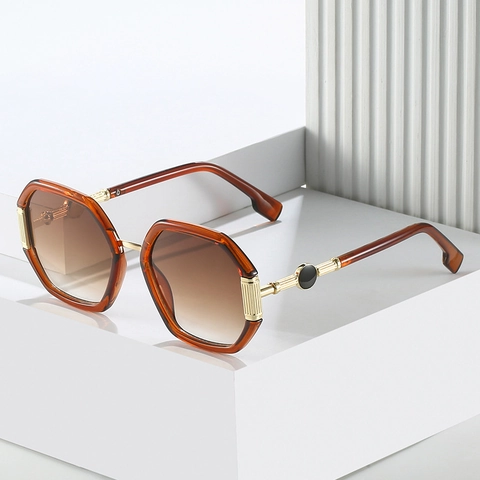 Oversize Polygon Sonnenbrille Für Damen PC Metallrahmen Verlaufsgläser UV400 Schutz Retro Mode Brillen Outdoor