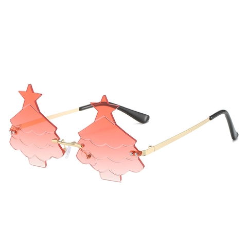 Lunettes De Soleil Sans Monture En Forme De Sapin De Noël Monture Métallique Verres Dégradés PC Fête Femmes