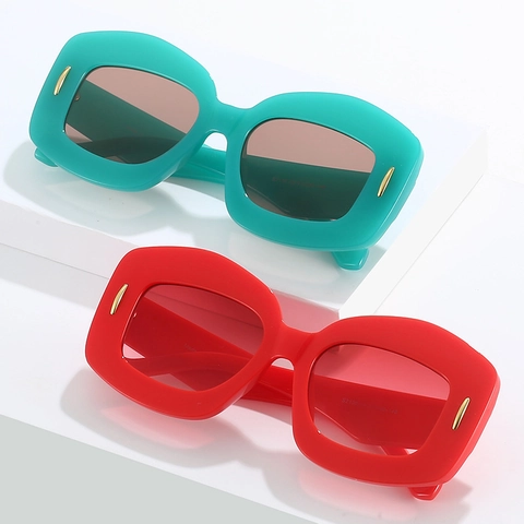 Gafas De Sol Ovaladas Retro De Montura Gruesa Con Decoración De Alfileres Dorados Protección UV400 Moda Hip Hop Color Gelatina