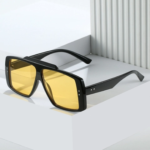 Lunettes De Soleil Carrées Surdimensionnées Monture PC Flat Top Rétro Mode Décoration Rivets Protection UV400 Pour Femmes Et Hommes
