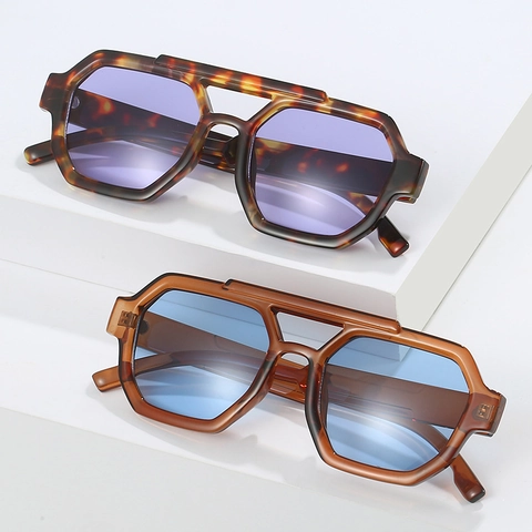 Occhiali Da Sole Quadrati Geometrici Montura PC Protezione UV400 Doppio Ponte Retro Moda Viaggio Outdoor Per Uomini Donne