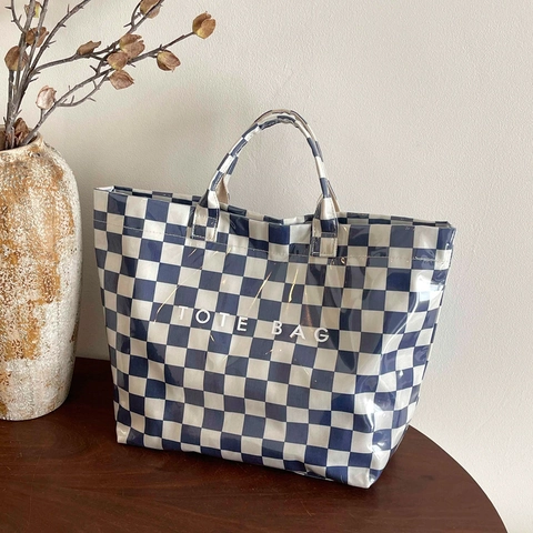 Bolso Tote De Cuadros Gran Capacidad PVC Bolso De Mano Impermeable Casual Bolso De Compras Para Mujer