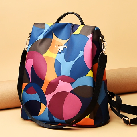Damen Rucksack Wasserdicht Oxford Nylon Diebstahlschutz Große Kapazität Lässige Reise Mode Bedruckt Leicht