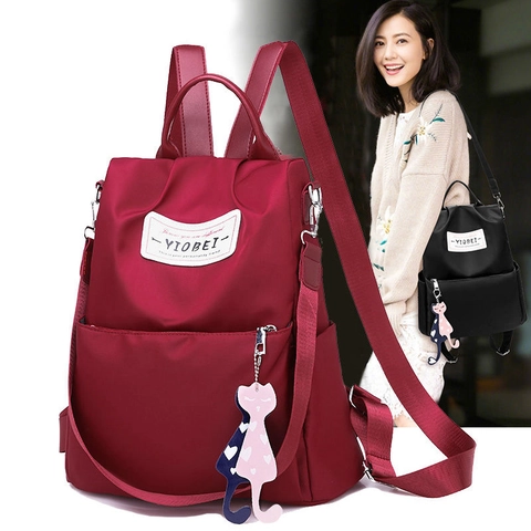 Zaino Da Donna In Tessuto Oxford Impermeabile Antifurto Grande Capacità Borsa Da Viaggio Con Ciondolo A Gatto Moda Casual