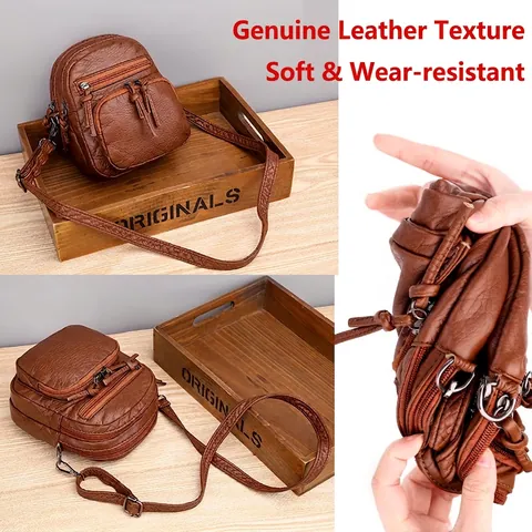 Sac Bandoulière Femme Poches Zippées Multicouches Cuir PU Souple Style Rétro Grande Capacité Sac À Épaule Tendance