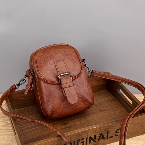 Bolso Bandolera Pequeño De Cuero PU Vintage Cartera Para Teléfono Con Múltiples Compartimentos Para Mujer Con Agujero Auriculares