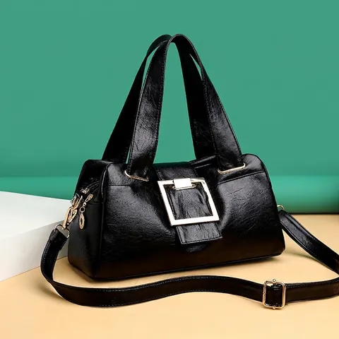 Borsa A Mano Donna Pelle PU Trama Litchi Borsa A Tracolla Borsa A Tracolla Elegante Retro Con Fibbia Quadrata Dorata