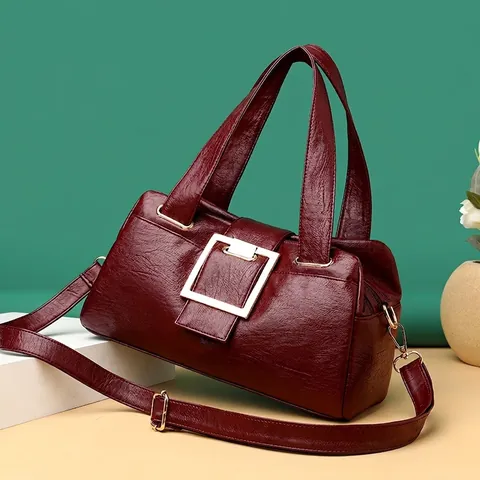 Borsa A Mano Donna Pelle PU Trama Litchi Borsa A Tracolla Borsa A Tracolla Elegante Retro Con Fibbia Quadrata Dorata